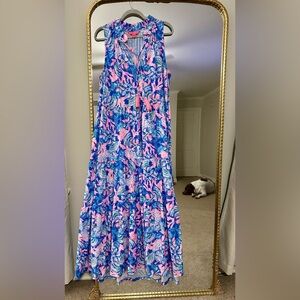 Lilly Pulitzer Malone Maxi Dress, Pink and Blue Floral, Ladies XL